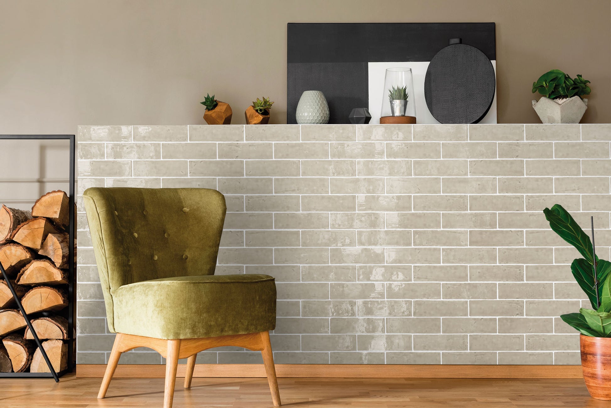 Carrelage Effet Zellige Laurel Clay Soft Taupe 6x20 cm de Nanda Tiles