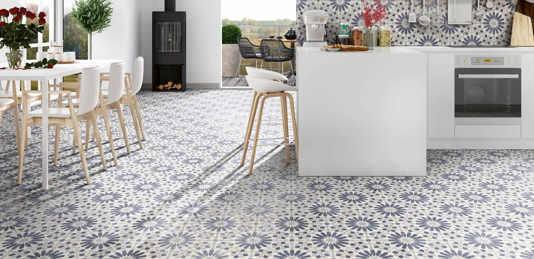 Carrelage Effet Carreau de Ciment Marrakech Blue 44x44 cm de Realonda