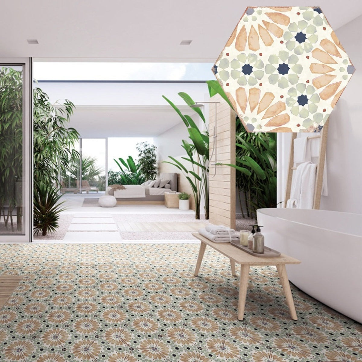 Carrelage Hexagonal Effet Carreau Ciment Bohemia Hanna 21x25 cm de Nanda Tiles