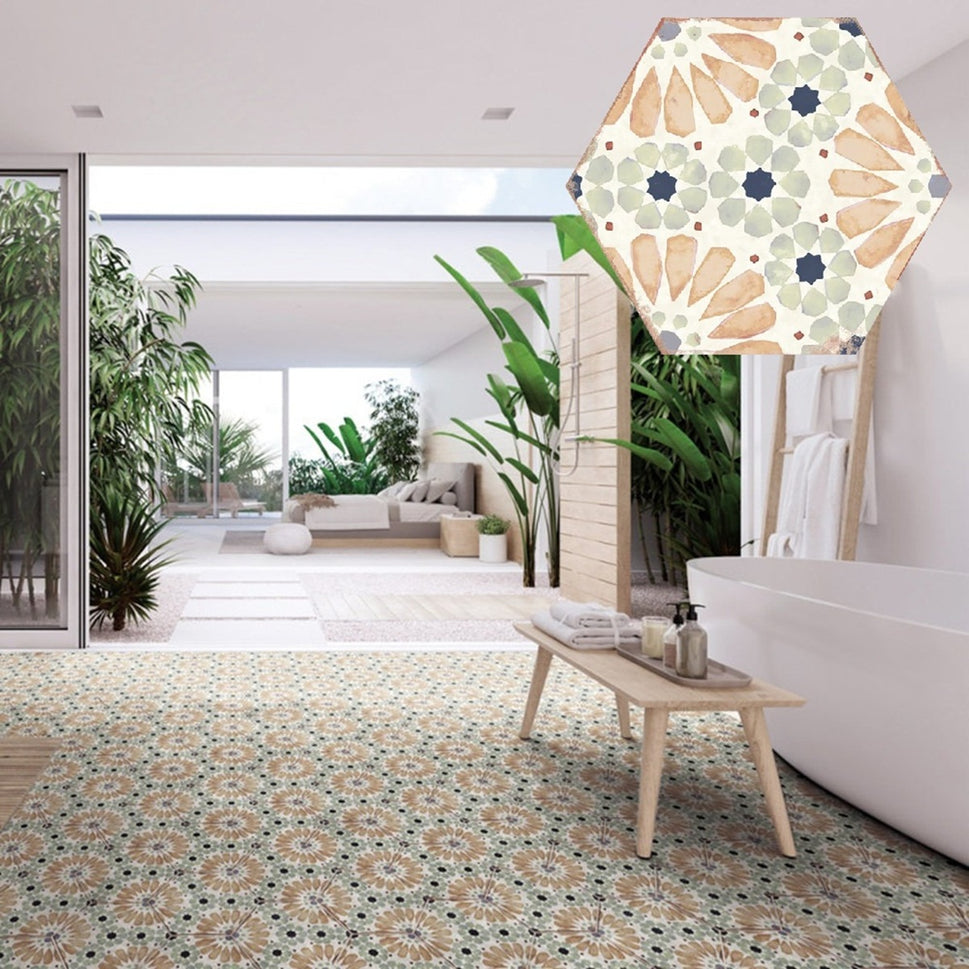 Carrelage Hexagonal Effet Carreaux Ciment Bohemia Hanna 21x25 cm de Nanda Tiles