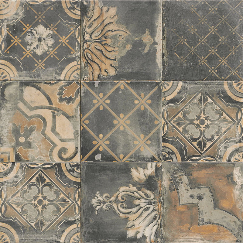 Carrelage Effet carreaux de ciment vieilli Canaletto Nero 20x20 cm de Mainzu