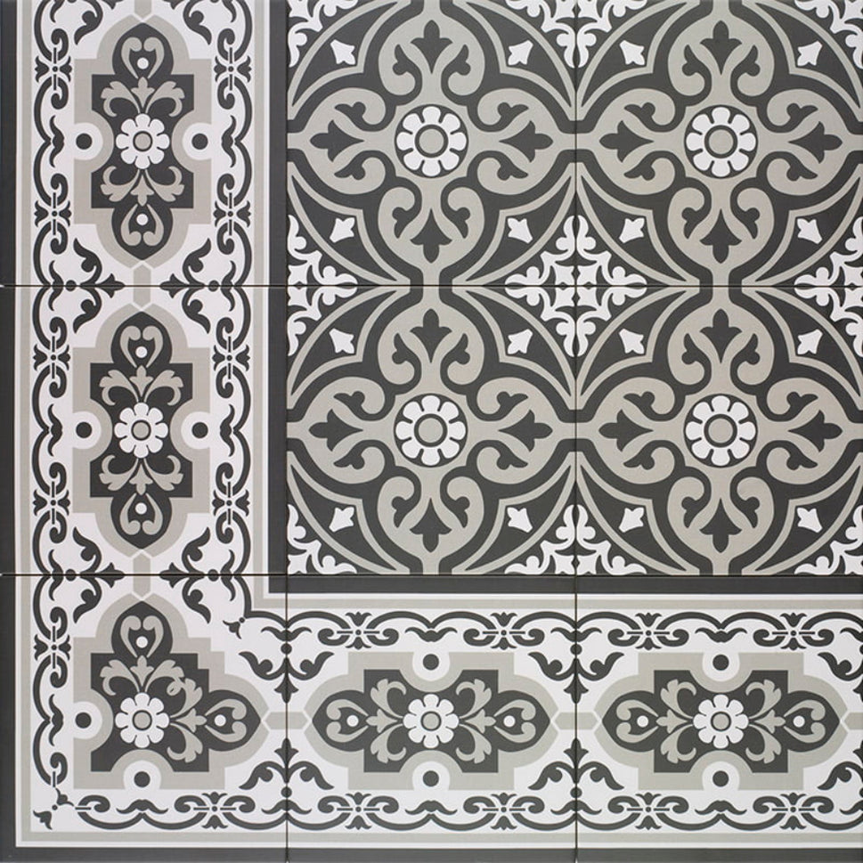 Carrelage Effet carreau de ciment Centro Normandy Black 20x20 cm de Mainzu20x20 cm Boite de 1 m² / Frise Normandy Black