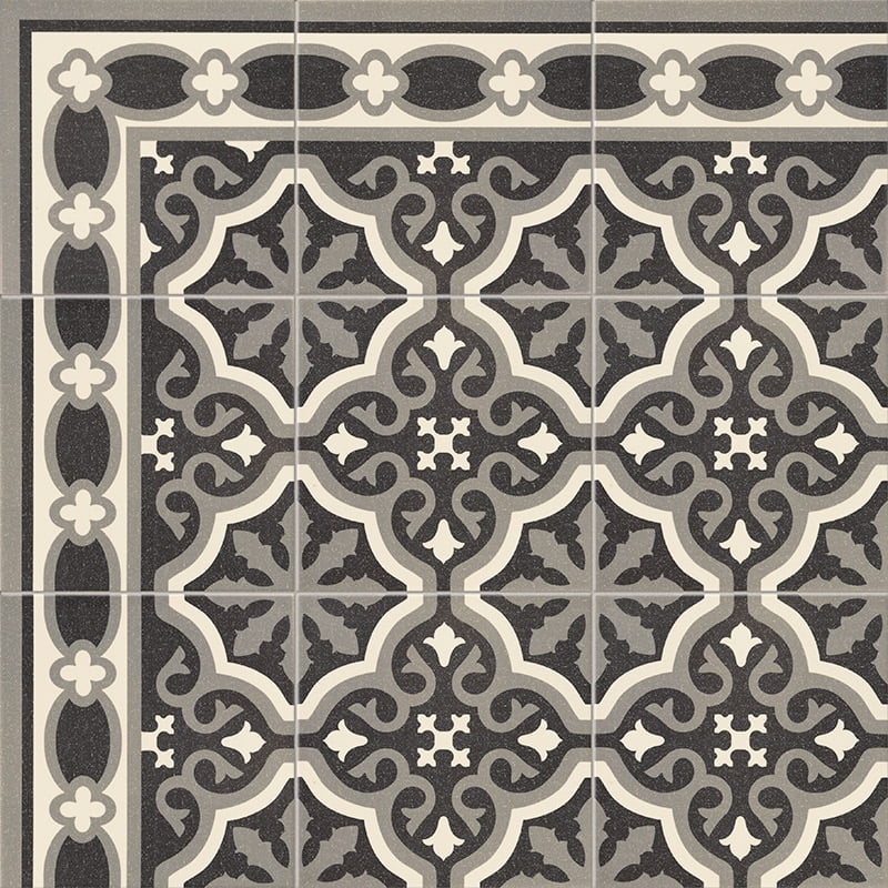 Carrelage Effet carreaux de ciment Centro Florentine Black 20x20 cm de Mainzu20x20 cm Boite de 1 m² / Frise Florentine Black