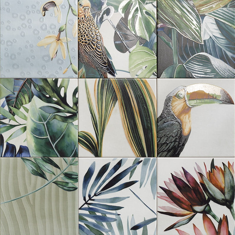 Carrelage Mural Décor Fleuri Tikida et unis 20x20 cm de Mainzu