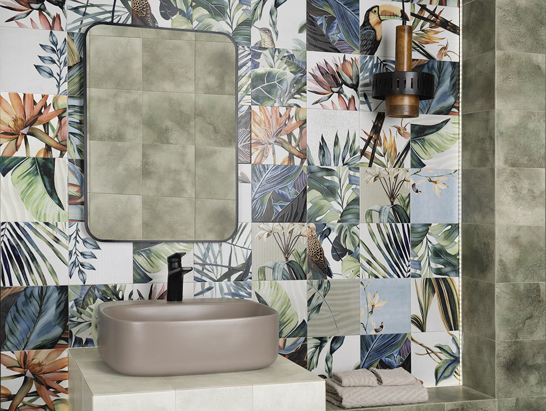 Carrelage Mural Décor Fleuri Tikida et unis 20x20 cm de Mainzu