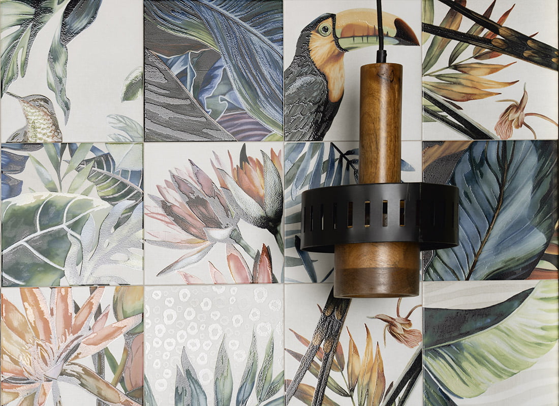 Carrelage Mural Décor Fleuri Tikida et unis 20x20 cm de Mainzu