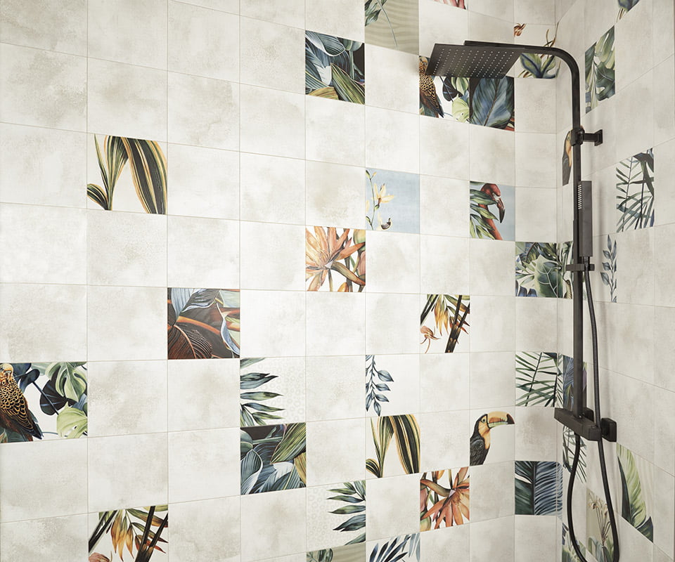 Carrelage Mural Décor Fleuri Tikida et unis 20x20 cm de Mainzu