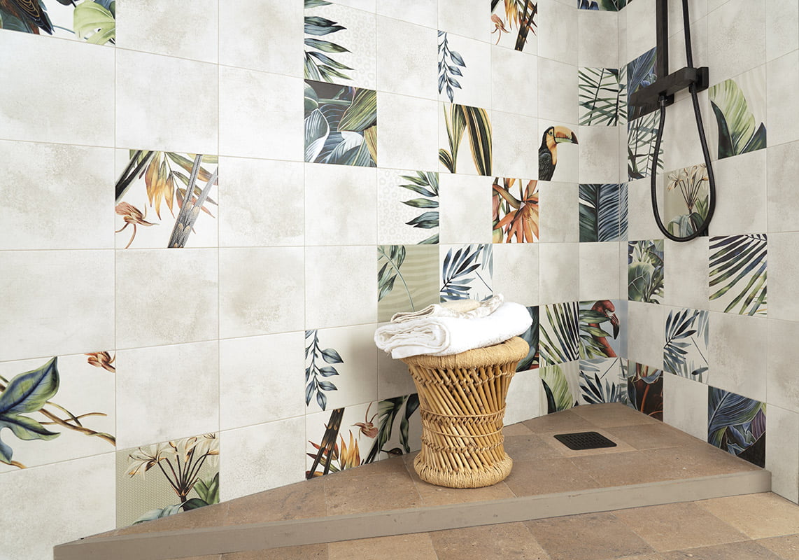 Carrelage Mural Décor Fleuri Tikida et unis 20x20 cm de Mainzu