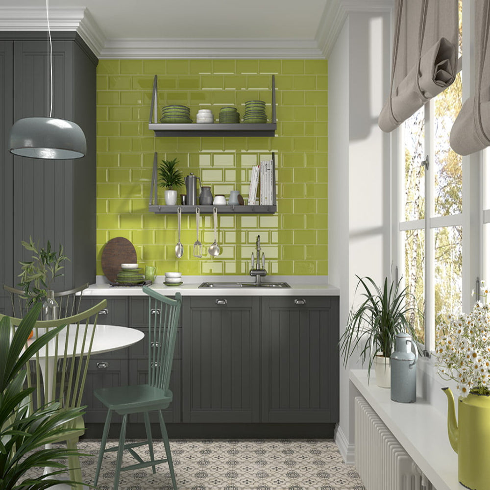 Carrelage Mural Metro Bissel Y Green Brillant 10x20 cm de Mainzu