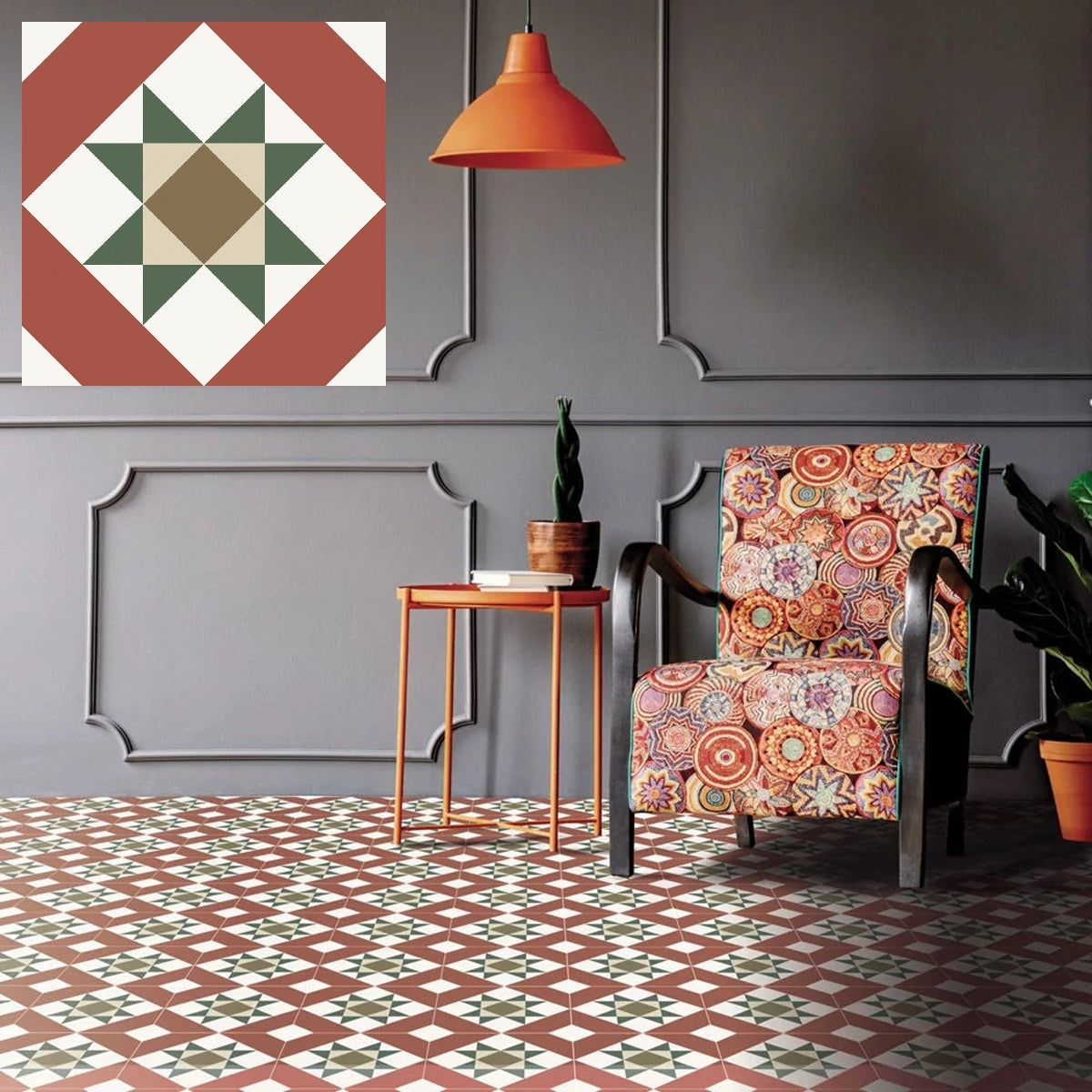 Carrelage Effet Carreau de Ciment Terracotta Kompas Vetro 20x20 cm de Nanda Tiles