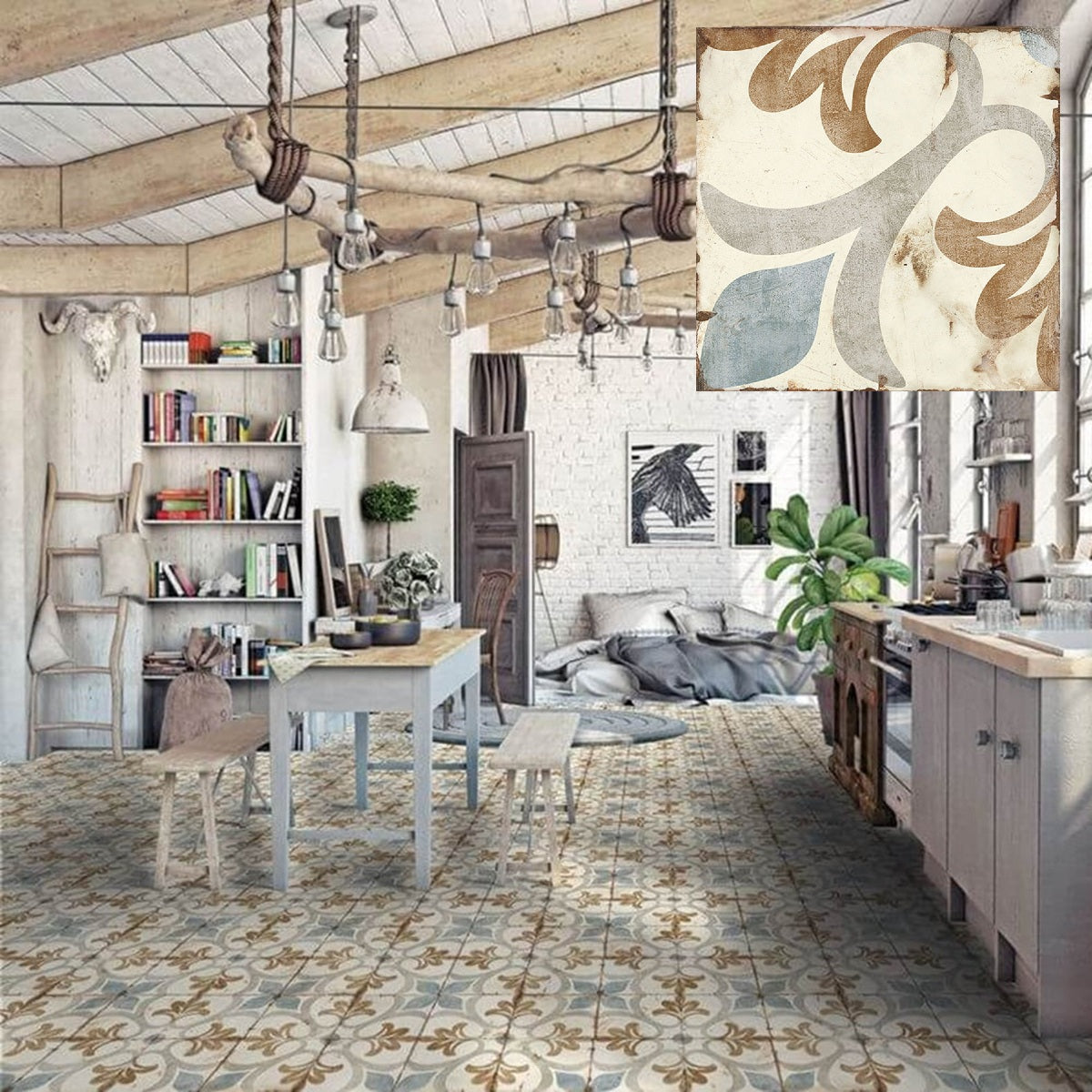Carrelage Effet Carreau de ciment Loft Floor Aurora 20x20 cm de Nanda Tiles
