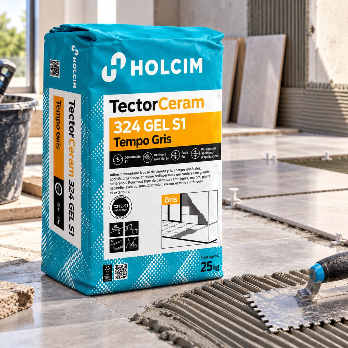 Mortier colle carrelage gris TectorCeram 324 GEL C2 TE S1 Tempo Gris – 25 kg