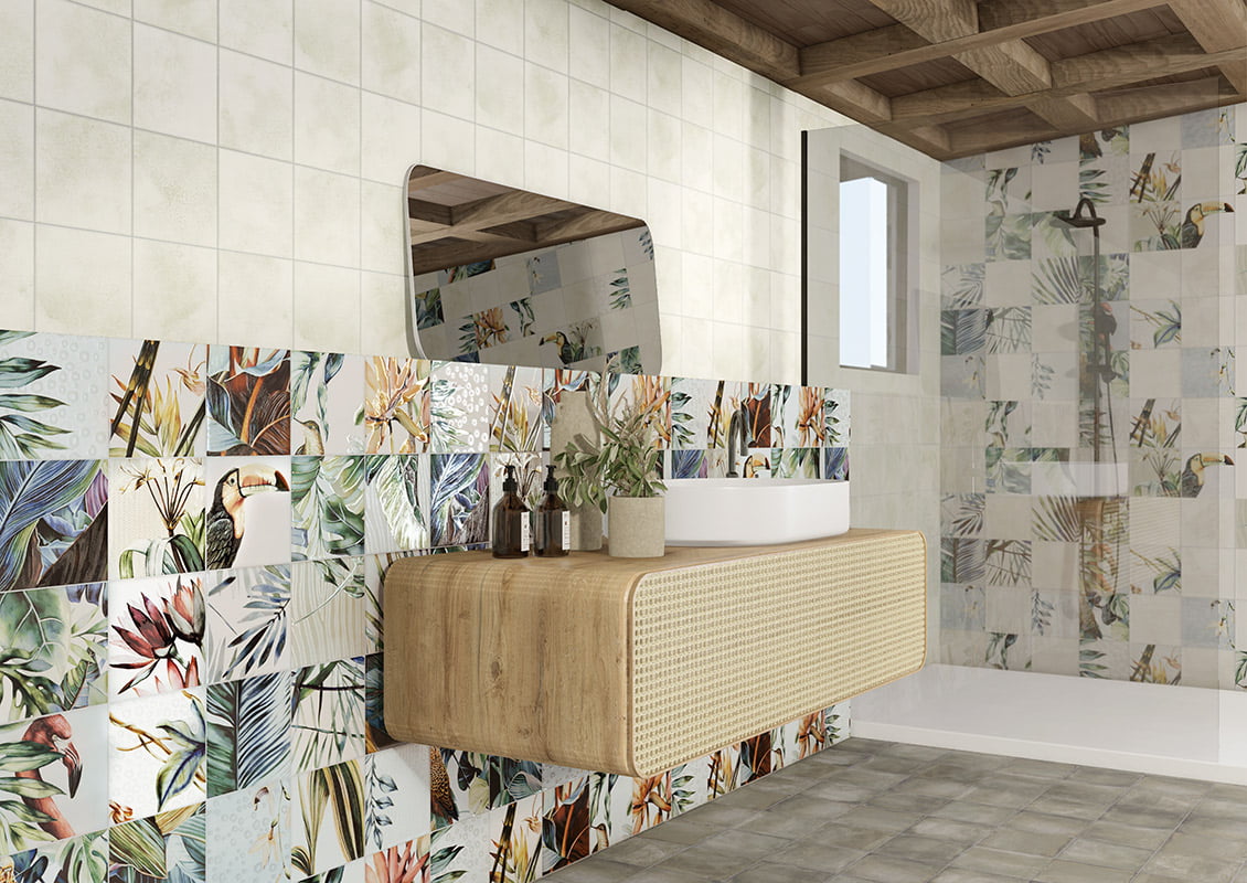 Carrelage Mural Décor Fleuri Tikida et unis 20x20 cm de Mainzu