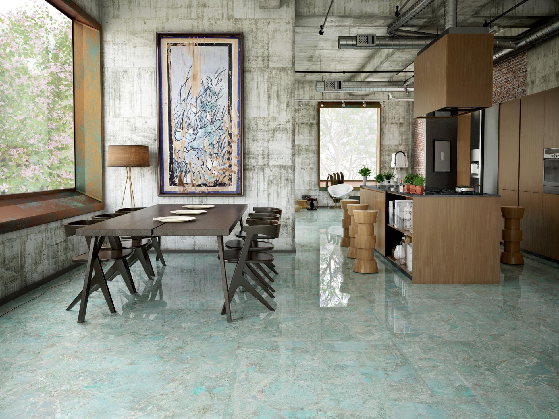 Carrelage Effet Marbre Amazonite Poli Brillant 120X120 cm de Dune