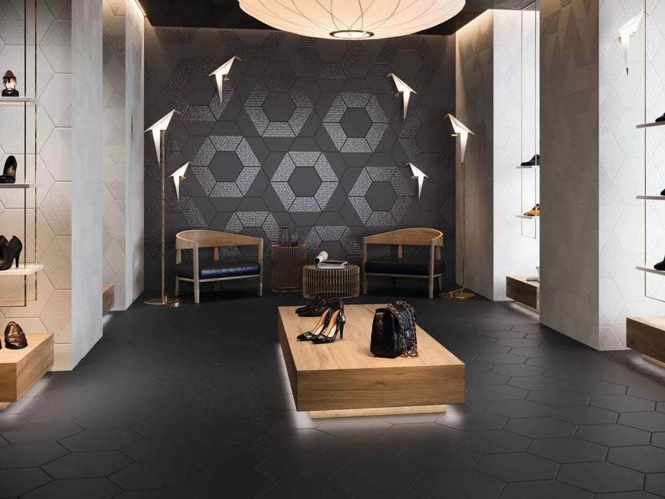 Carrelage Hexagonal Opal 28,5x33 cm de RealondaBoite de 1 m² / Opal Deco Black