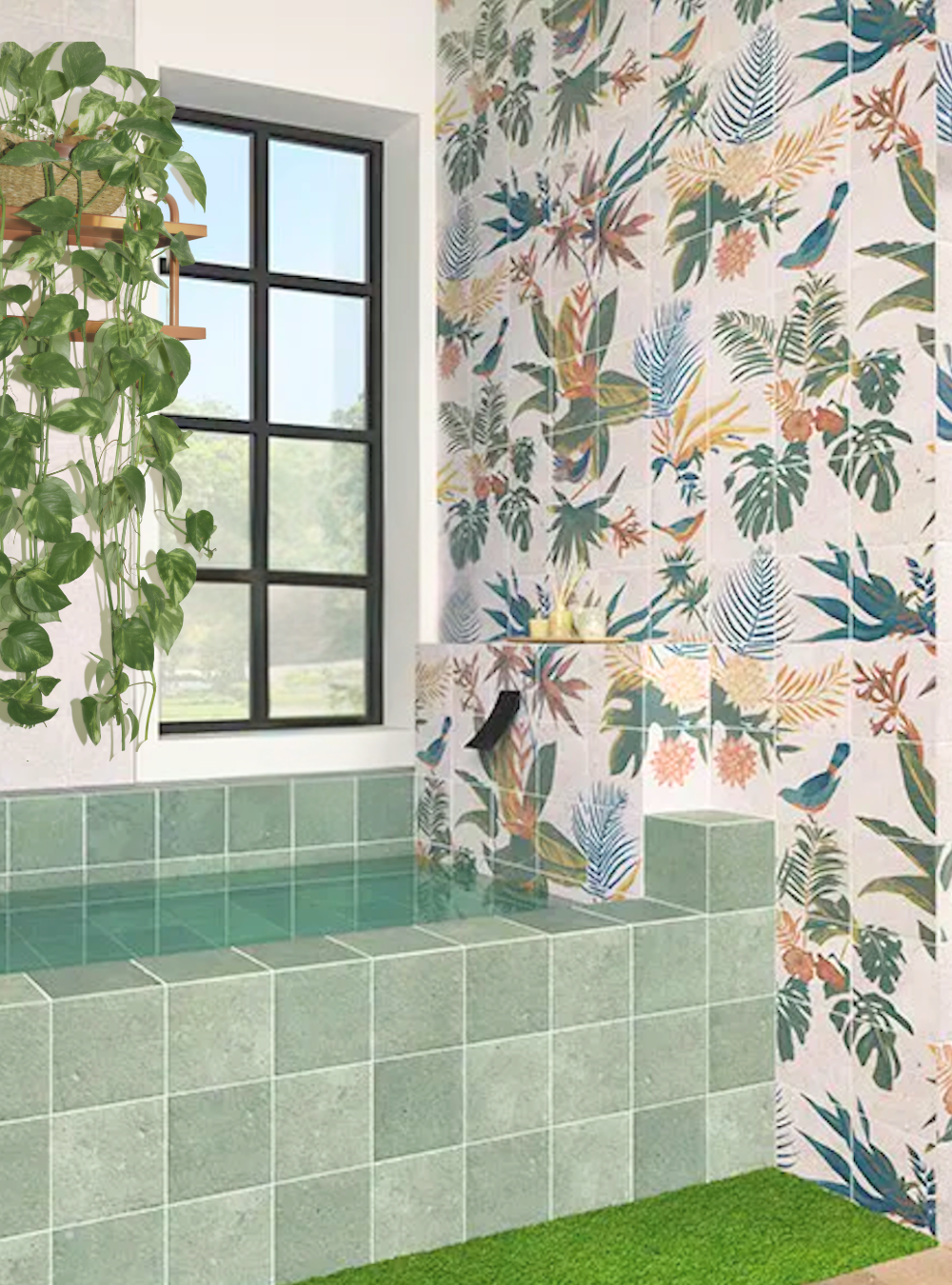 Carrelage Fresque Murale Décor Fleuri Samui 20x20 cm de Mainzu