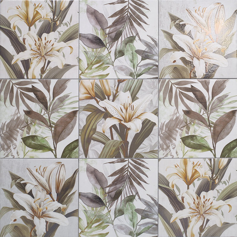 Carrelage Decor Fleuri Technical soft Secrets White 20x20 cm de Mainzu