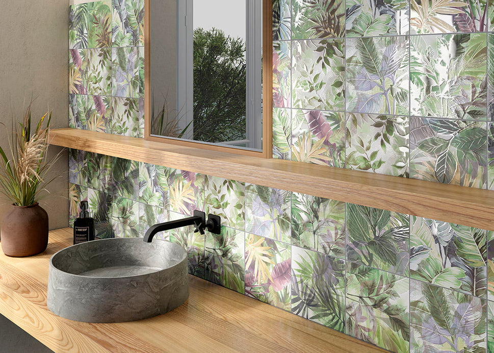 Carrelage Decor Fleuri Technical Soft Secrets Green 20x20 cm de Mainzu