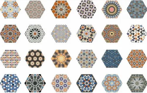 Echantillon Carrelage Hexagonal 24 Decors Mix Andalusi 28,5x33 cm