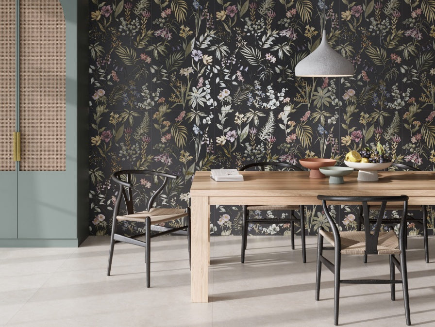 Carrelage Mural Fleuri Rectifie Re Botanica Coal 60x120 cm