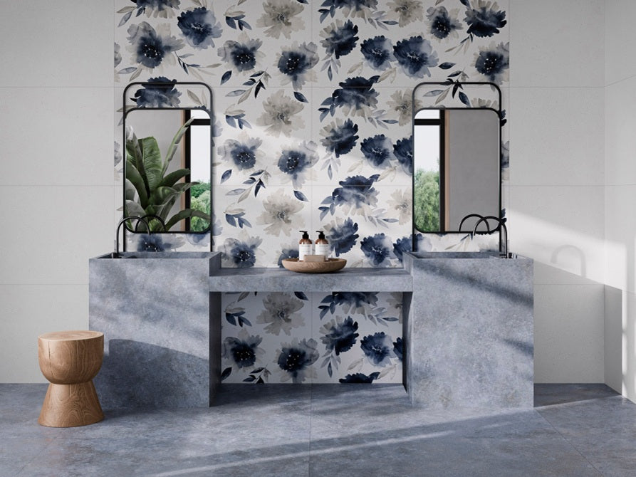 Carrelage Mural Fleuri Rectifie Re Calm Floris Sky 60x120 cm