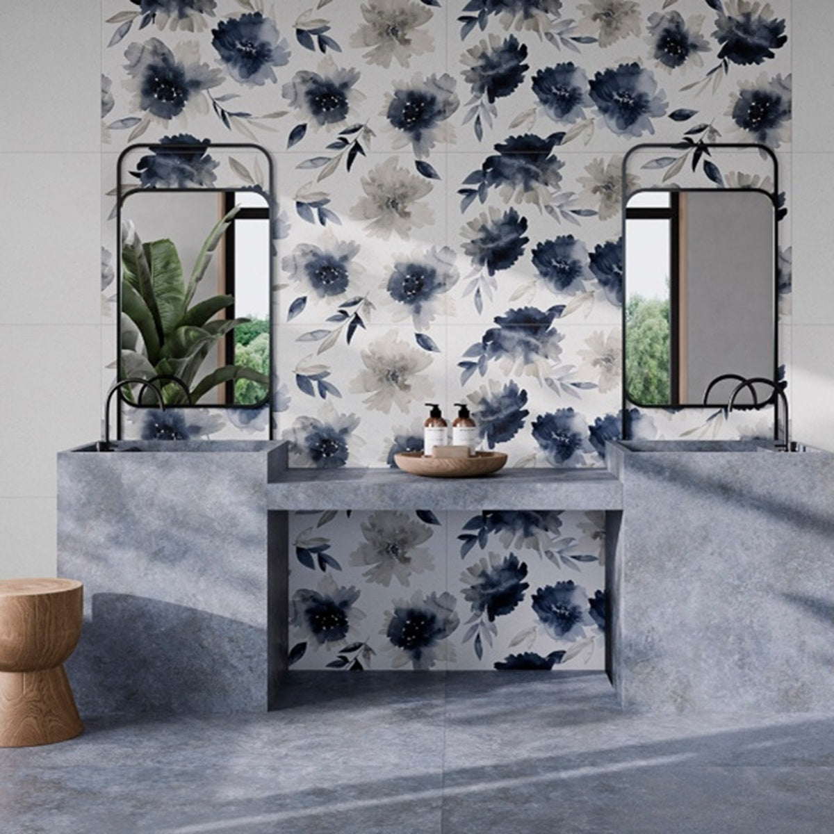 Carrelage Mural Fleuri Rectifie Re Calm Floris Sky 60x120 cm
