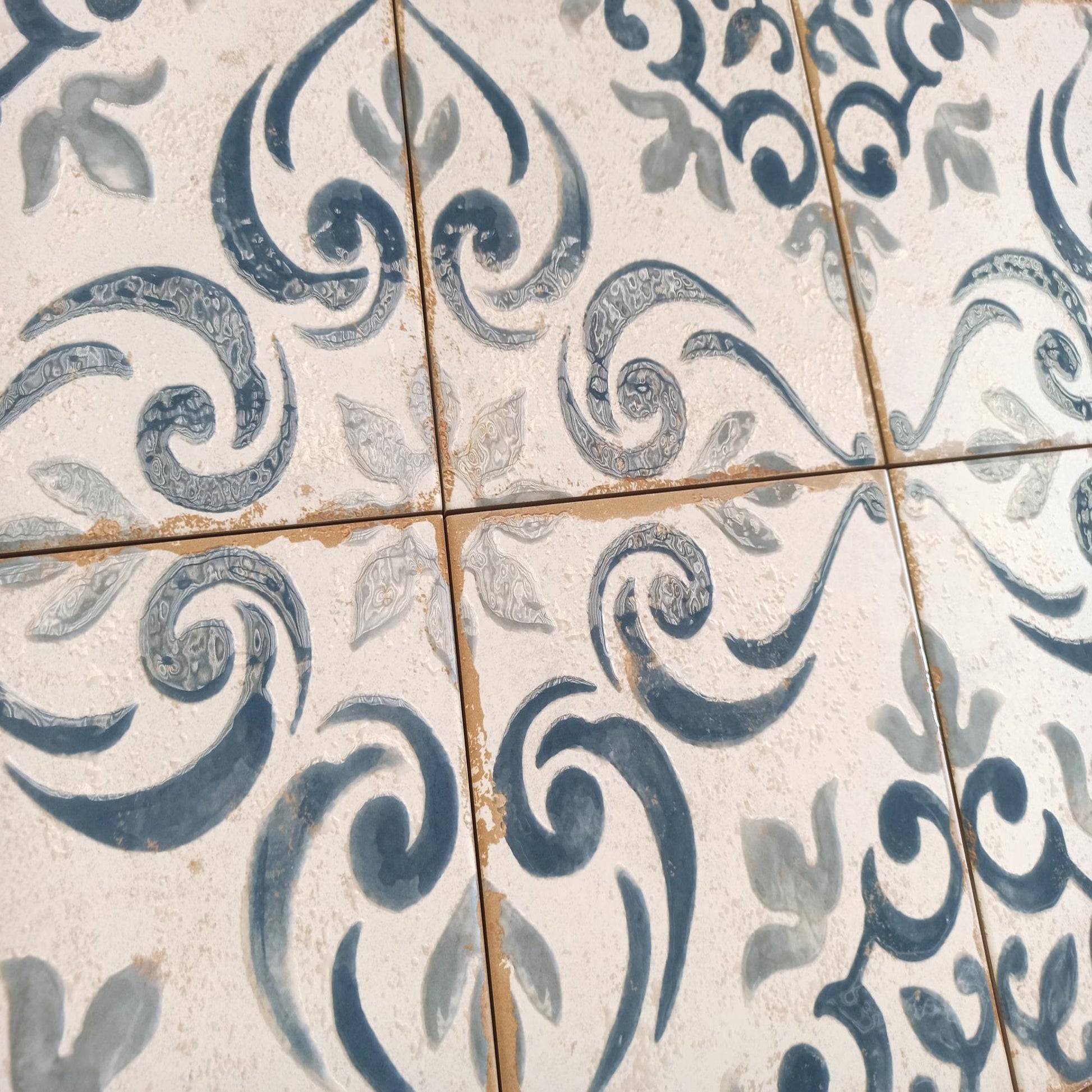 Carrelage Effet Carreau de Ciment Vieilli Barraquetes Azul 20x20 cm de Dune