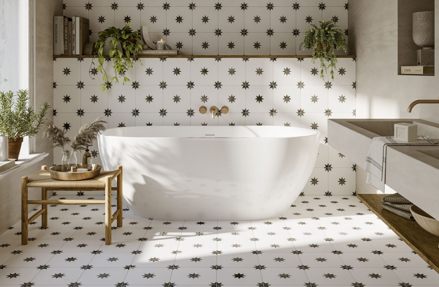 Carrelage Effet Carreau de ciment Star White 44x44 cm de Realonda