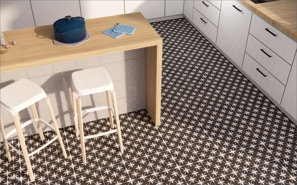 Carrelage Effet Carreau De Ciment Pre Star Black 45x45 cm de Prissmacer