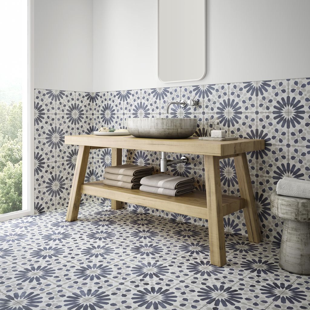 Carrelage Effet Carreau de Ciment Marrakech Blue 44x44 cm de Realonda