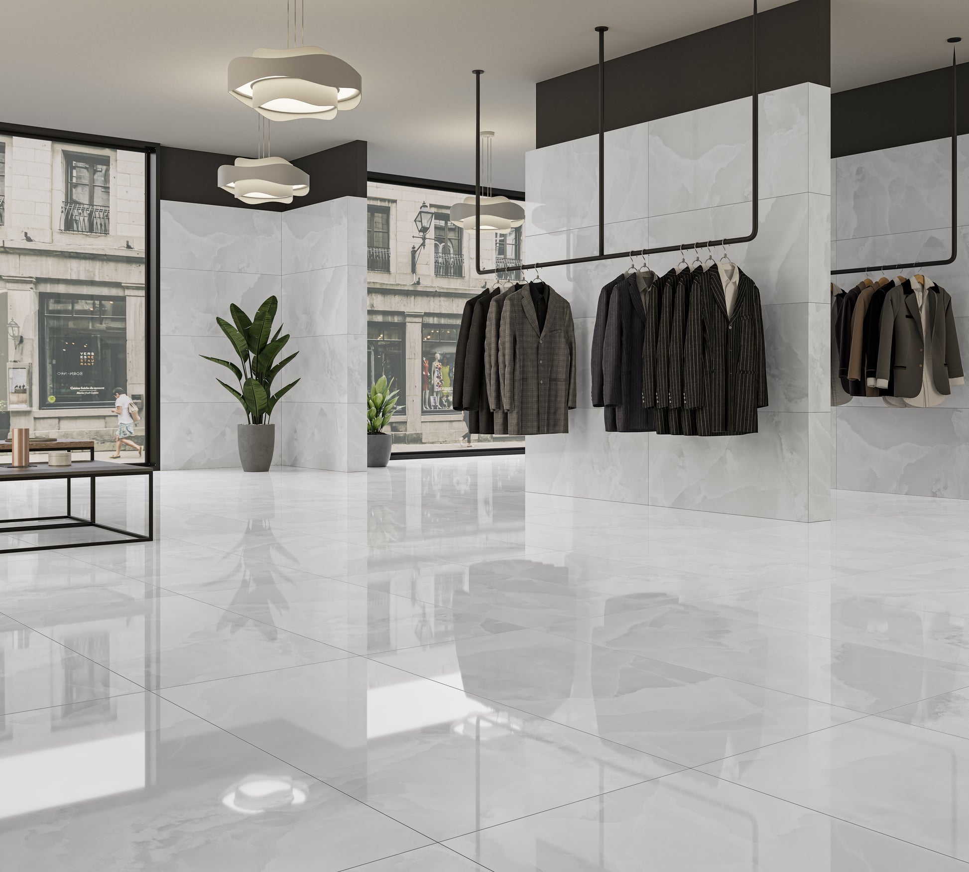 Carrelage Effet Marbre Iceland White poli Brillant 60x120 cm de Ecoceramic