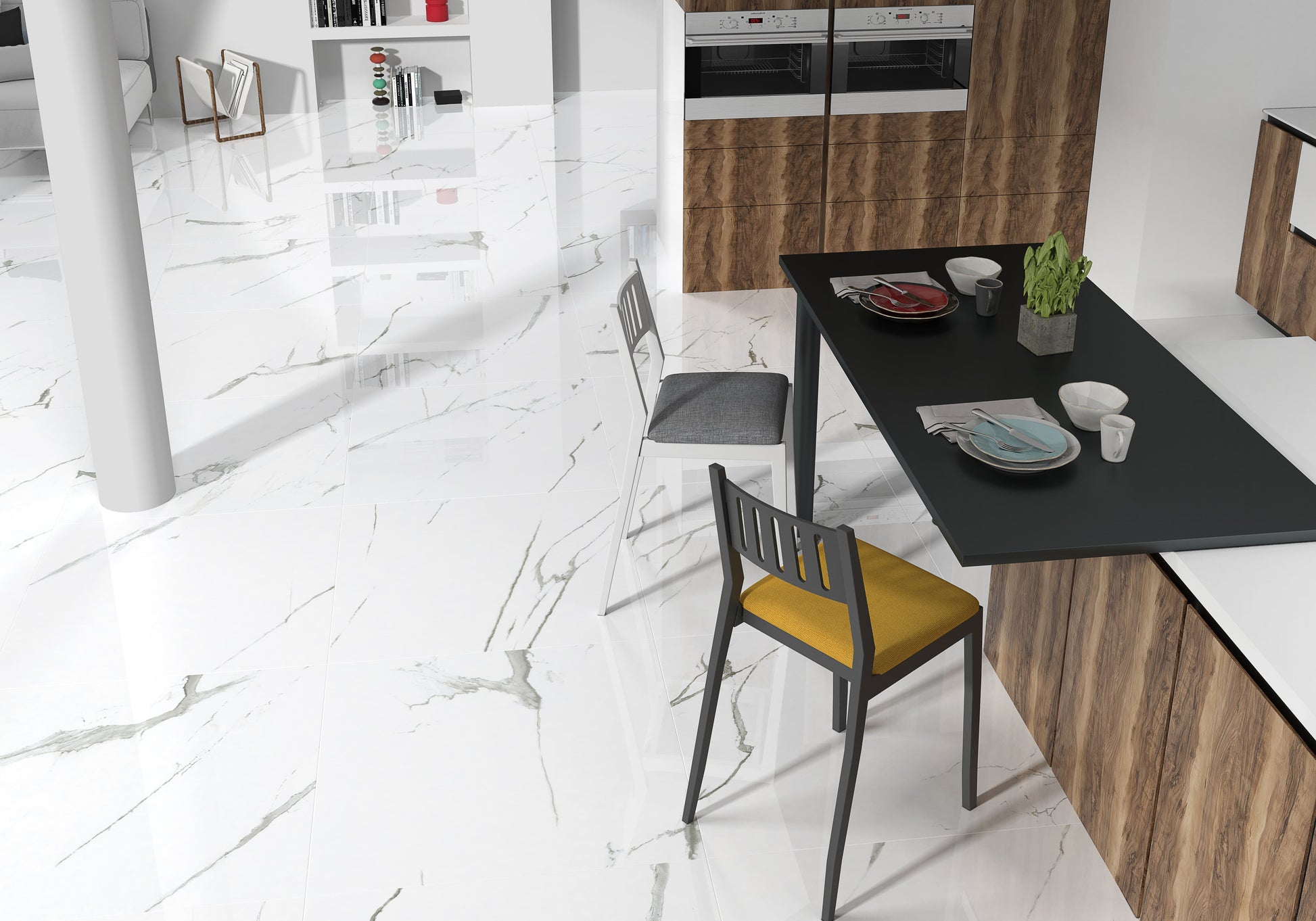 Carrelage Effet Marbre Brillant ou Mat Grayish 60x120 cm de Ecoceramic