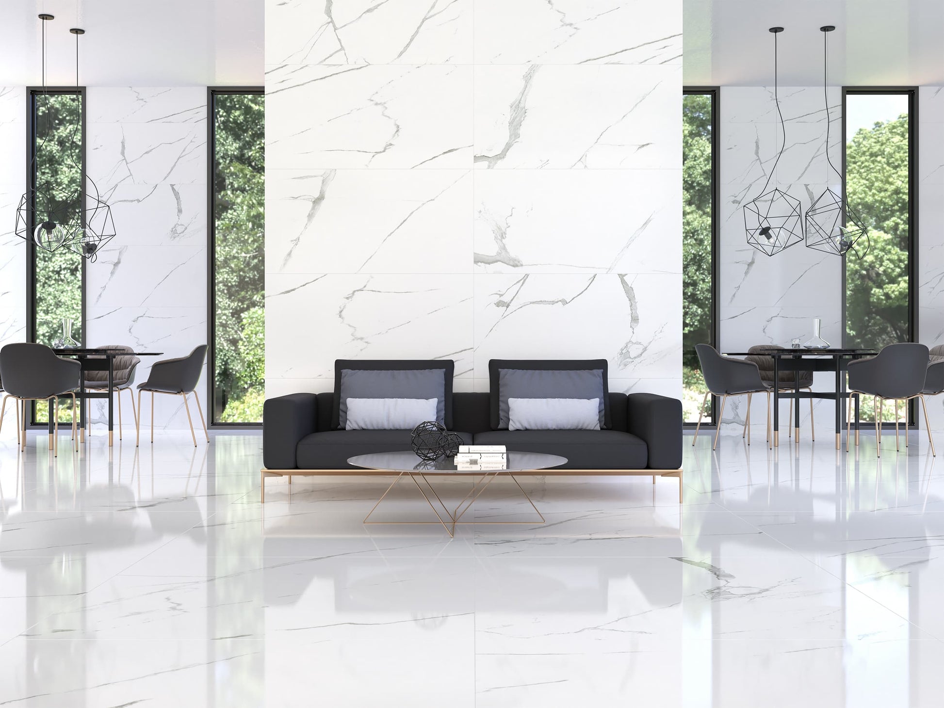 Carrelage Effet Marbre Brillant ou Mat Grayish 60x120 cm de Ecoceramic