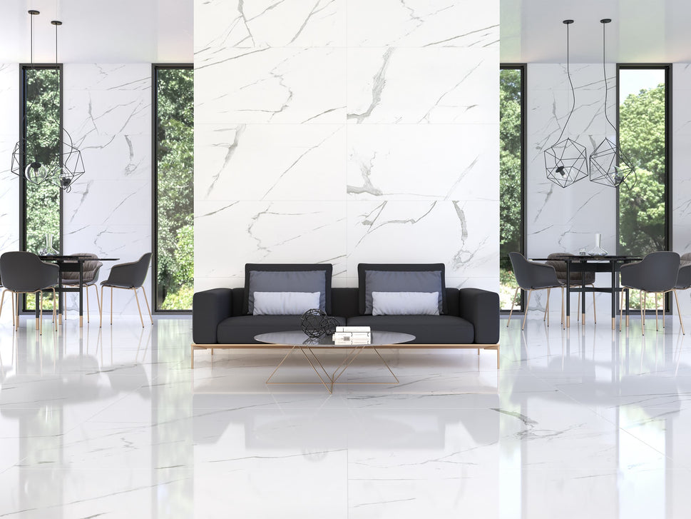 Carrelage Effet Marbre Brillant ou Mat Grayish 60x120 cm de Ecoceramic