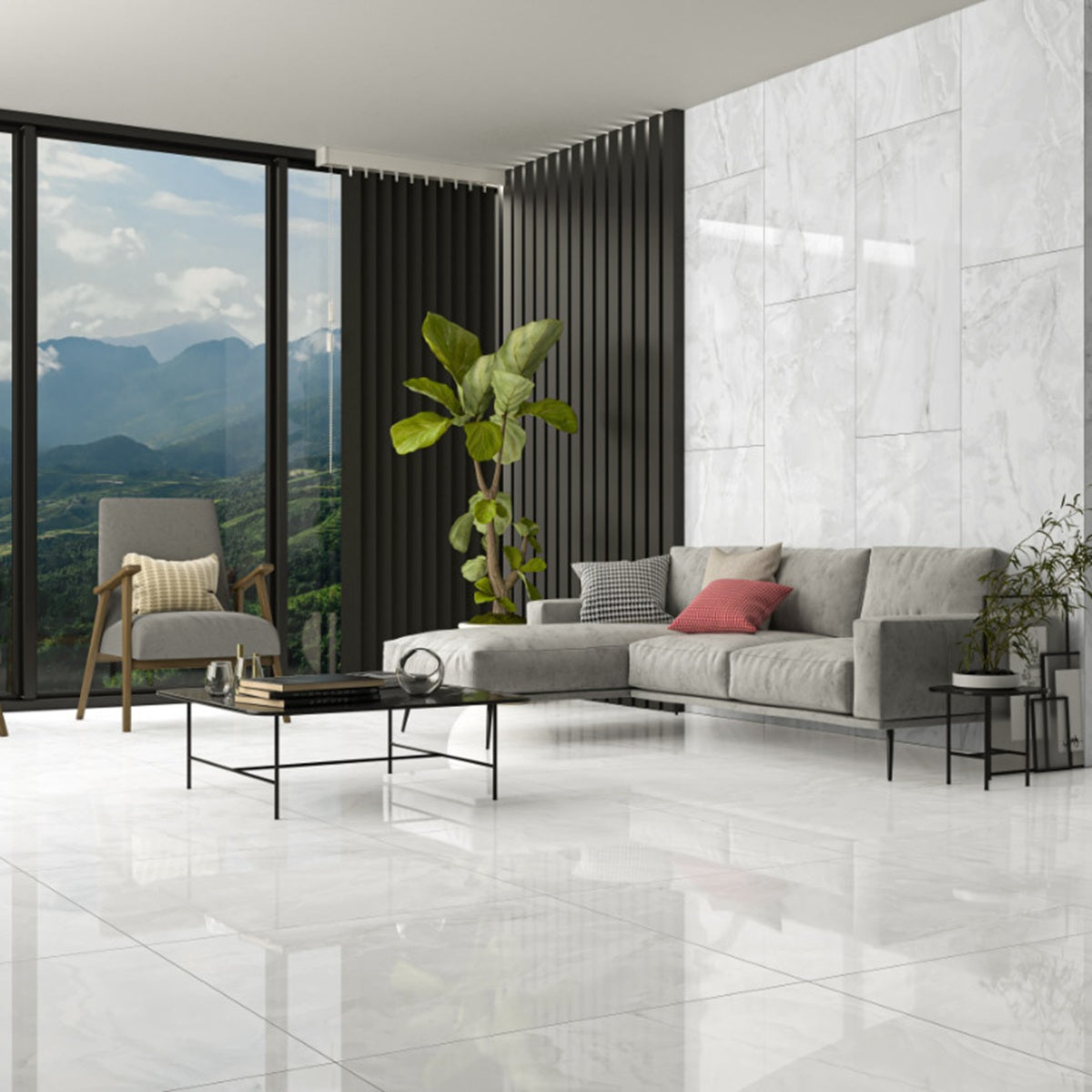 Carrelage Effet Marbre Eternal White Brillant 60x60 cm de Ecoceramic