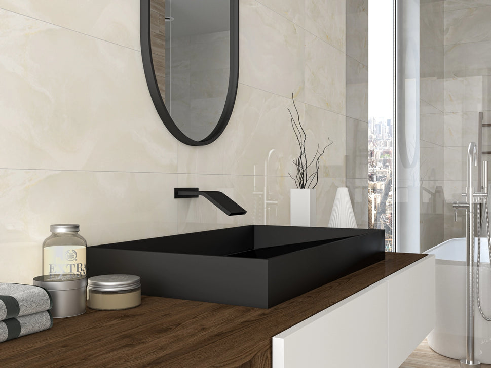 Carrelage Effet Marbre Brillant ou Mat Eternal Beige de EcoceramicBoite 1.44 m² (60x60 cm) / Brillant