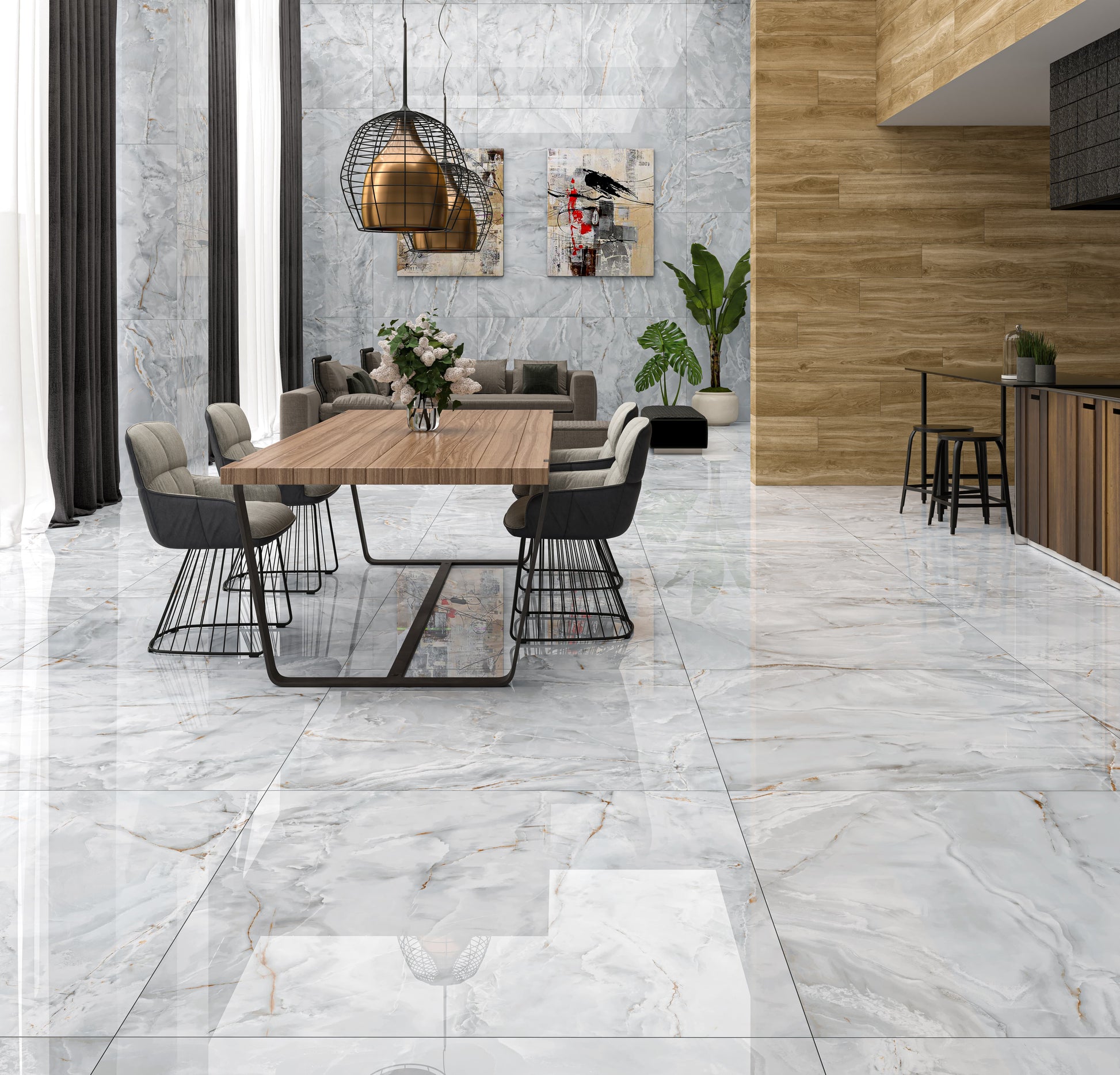 Carrelage Effet Marbre Eternal Pearl Brillant 60x120 cm de Ecoceramic