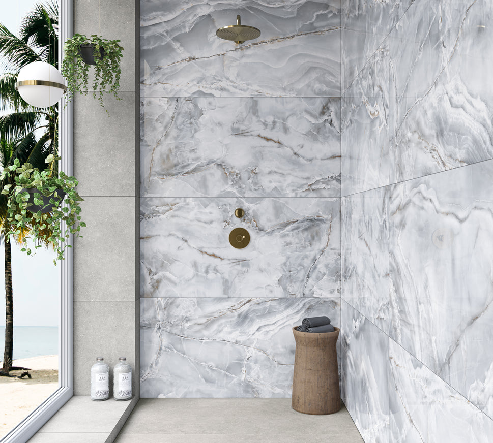 Carrelage Effet Marbre Eternal Pearl Brillant 60x60 cm de Ecoceramic