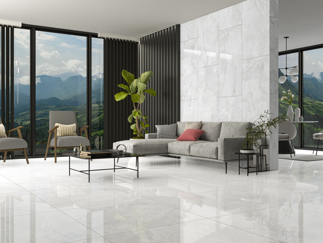 Carrelage Effet Marbre Eternal White Brillant 60x60 cm de Ecoceramic