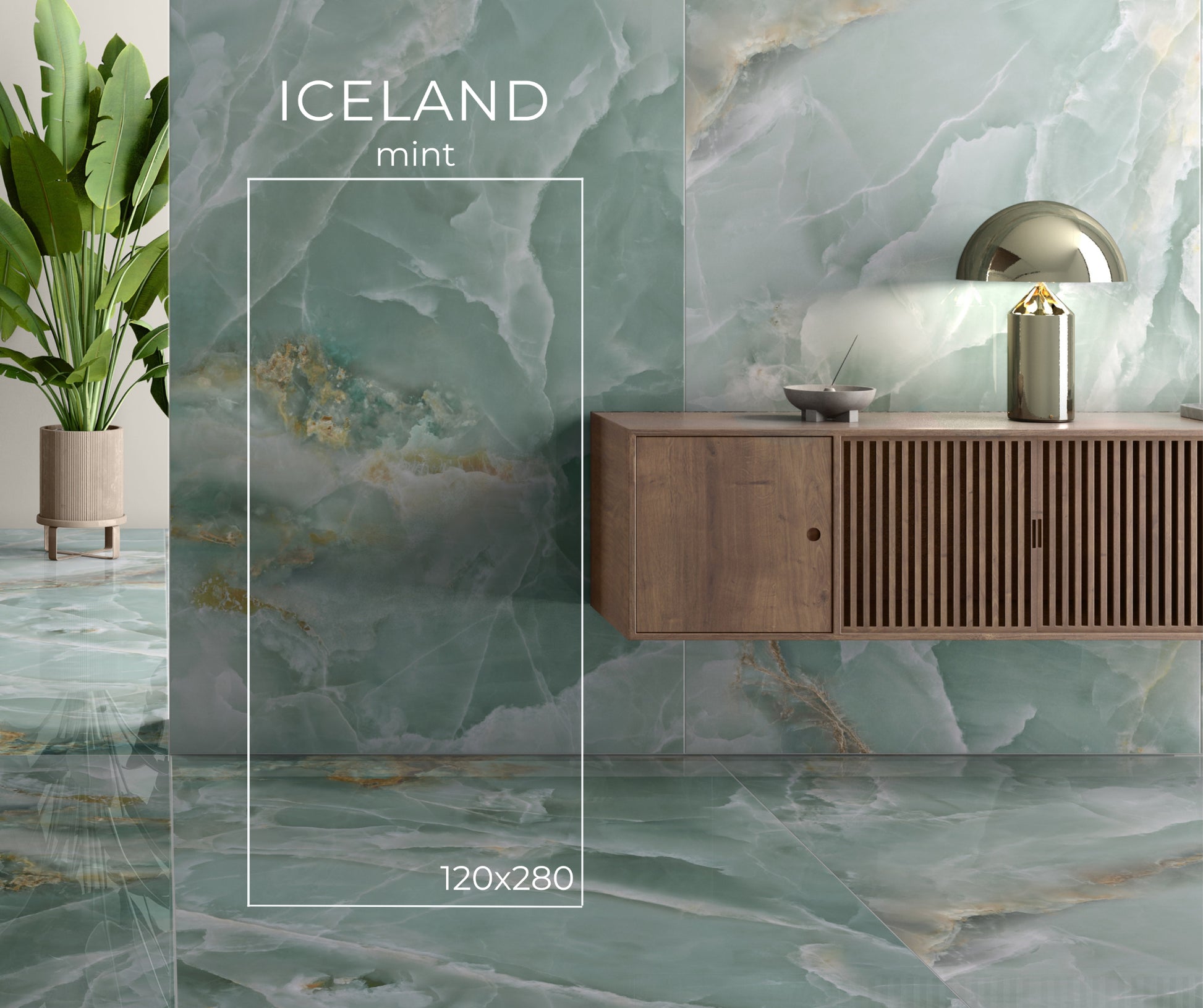 Carrelage Effet Marbre Iceland Mint poli Brillant rectifie 60x120 cm de Ecoceramic