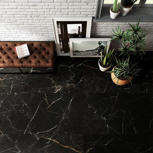 Carrelage Effet Marbre Rider Nero Poli Brillant 60x120 cm