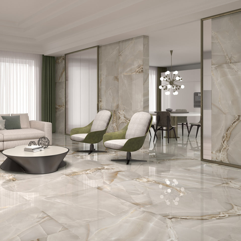 Carrelage Effet Marbre Selene Cappuccino Poli Brillant 90X90 cm de Dune