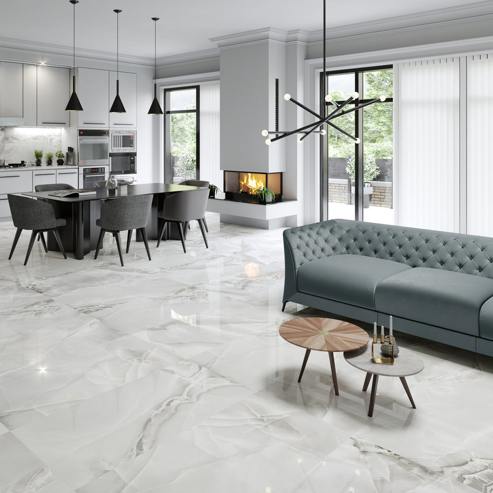 Carrelage Effet Marbre Selene Grey Poli Brillant 60x120 cm de Dune