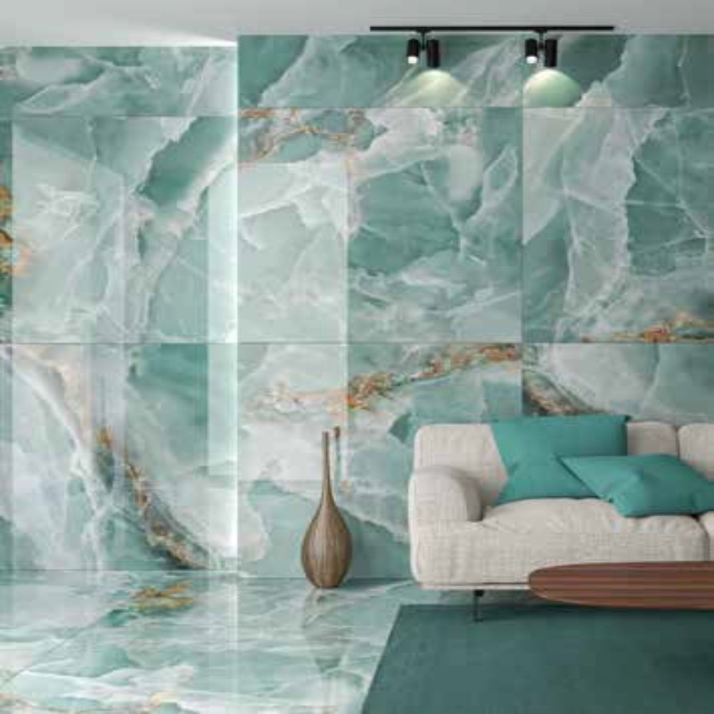 Carrelage Effet Marbre Iceland Mint Brillant 120x120 cm de Ecoceramic