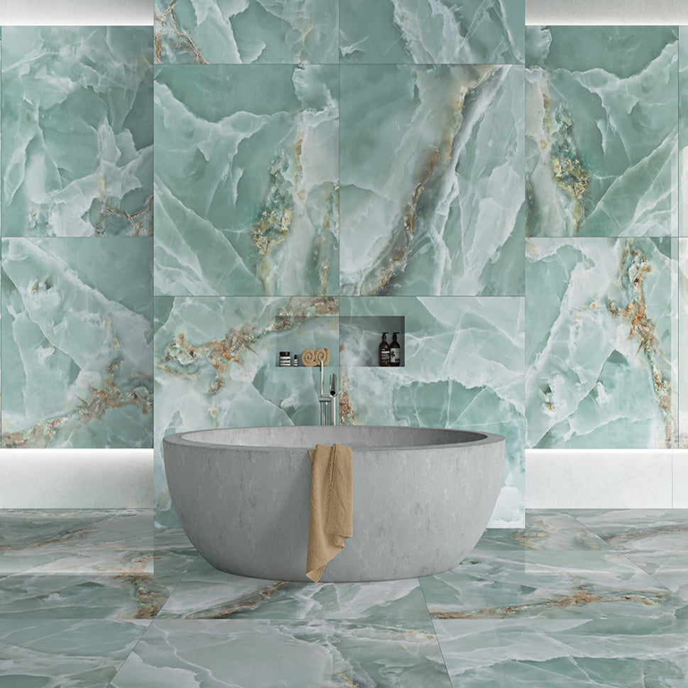 Carrelage Effet Marbre Iceland Mint Brillant 120x120 cm de Ecoceramic