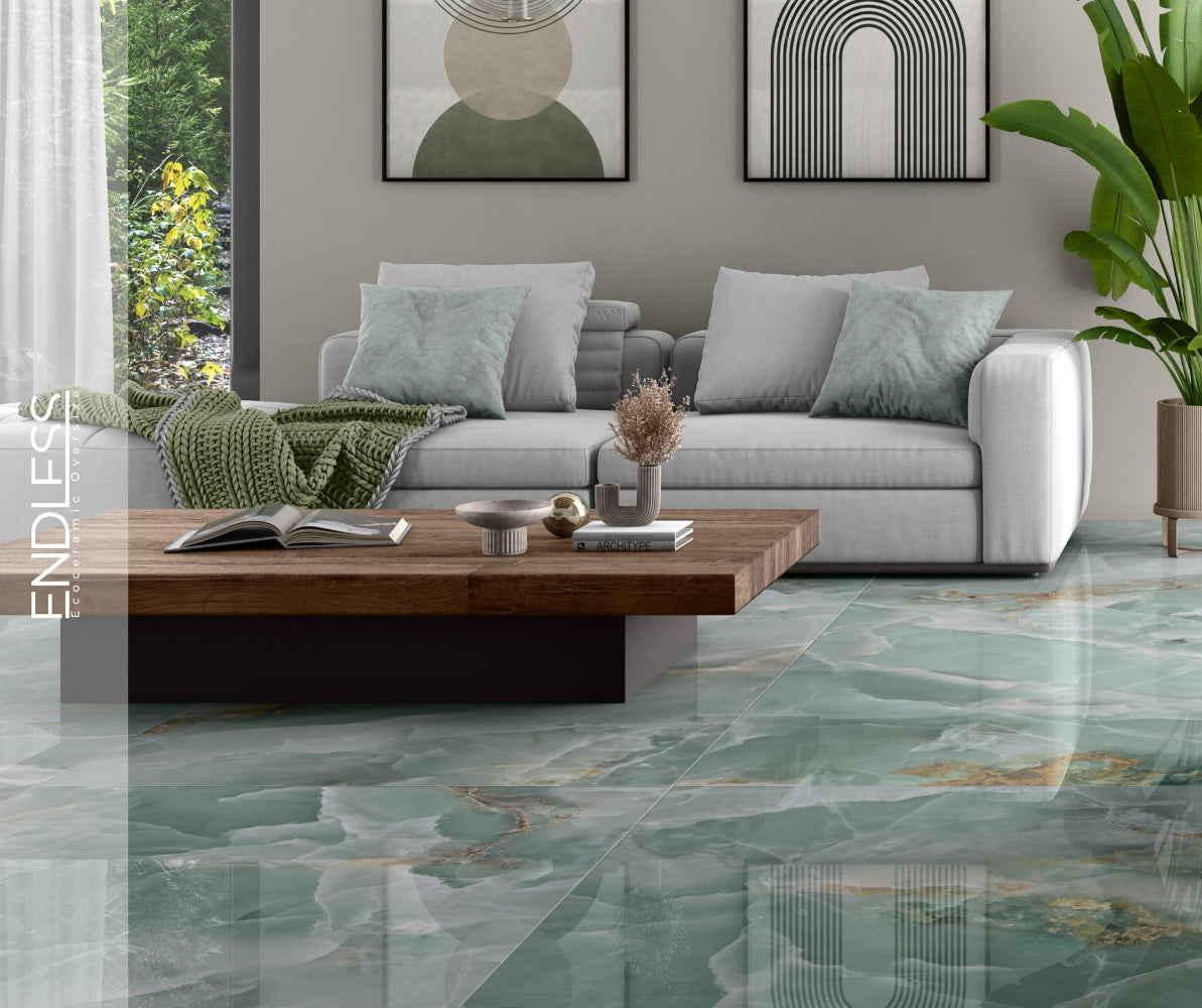 Carrelage Effet Marbre Iceland Mint Brillant 120x120 cm de Ecoceramic