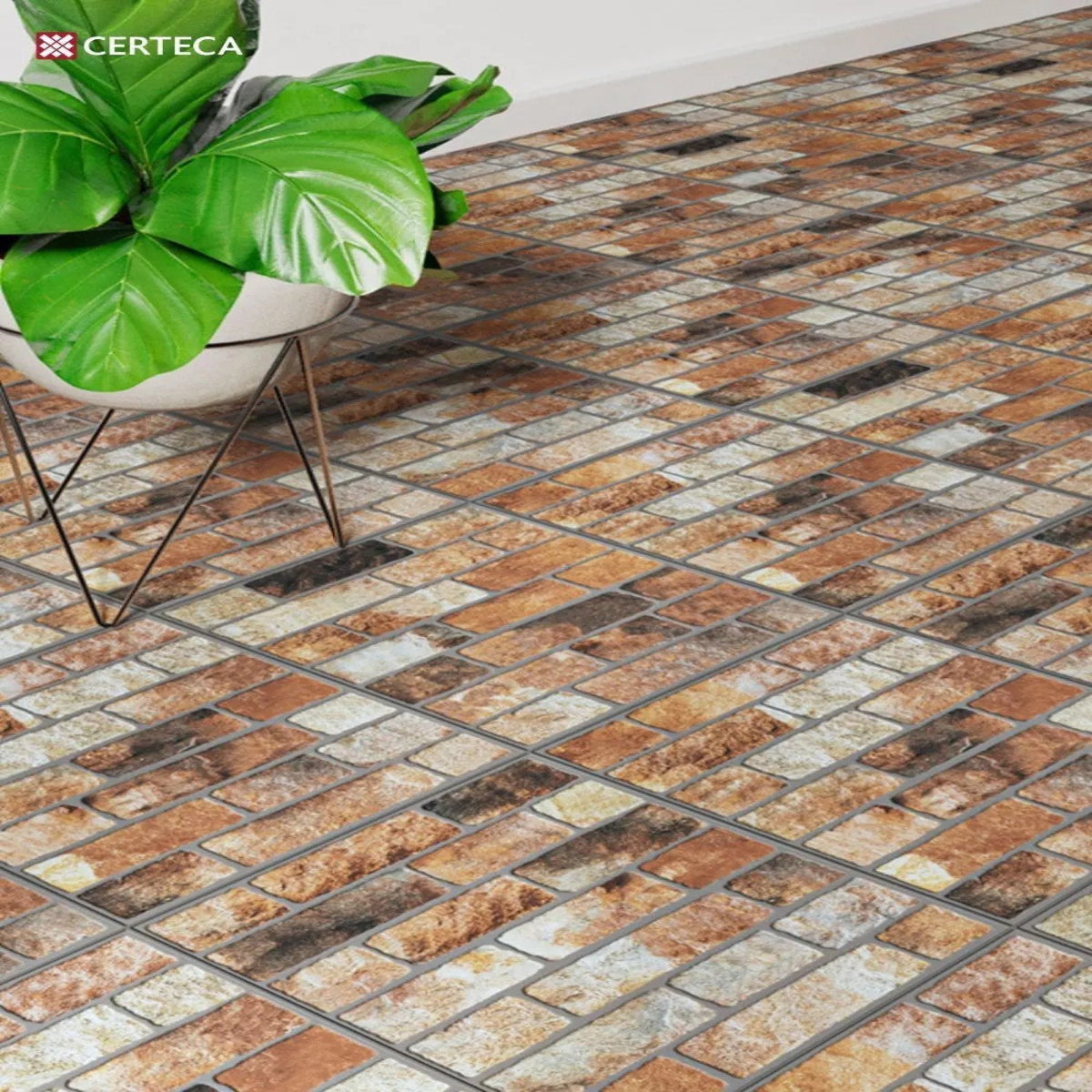 Carrelage Terrasse Effet Pierre Pave Bussaco Marron 33,5 x 33,5 cm