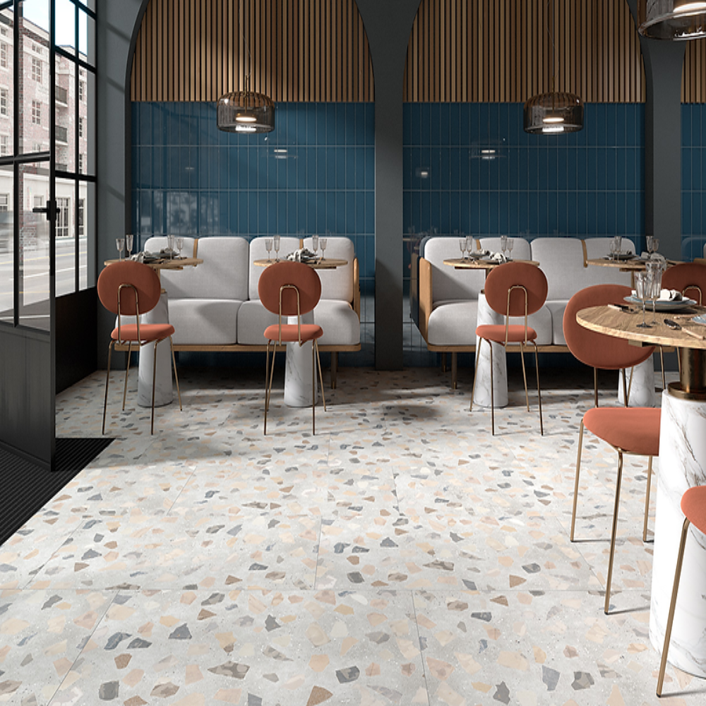 Carrelage Effet Terrazzo rectifie Retro Bone 60x60 cm de Cinca