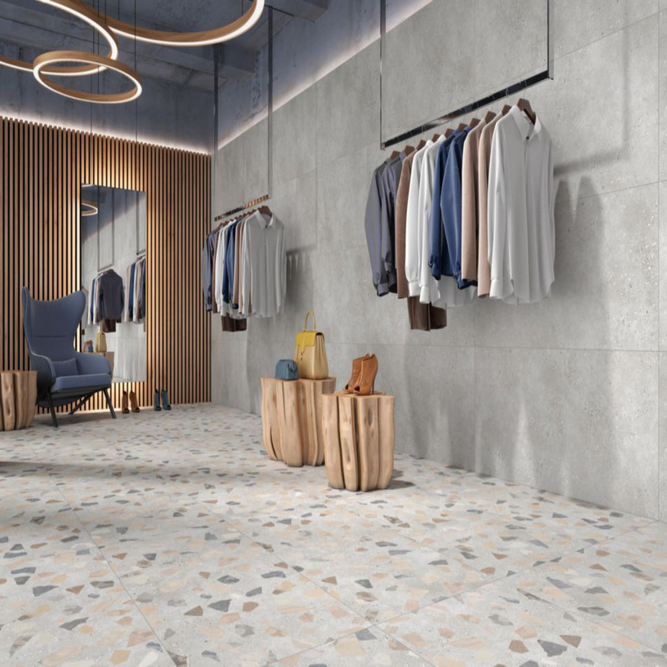 Carrelage Effet Pierre rectifie Retro Terrazzo Grey 60x120 cm de Cinca