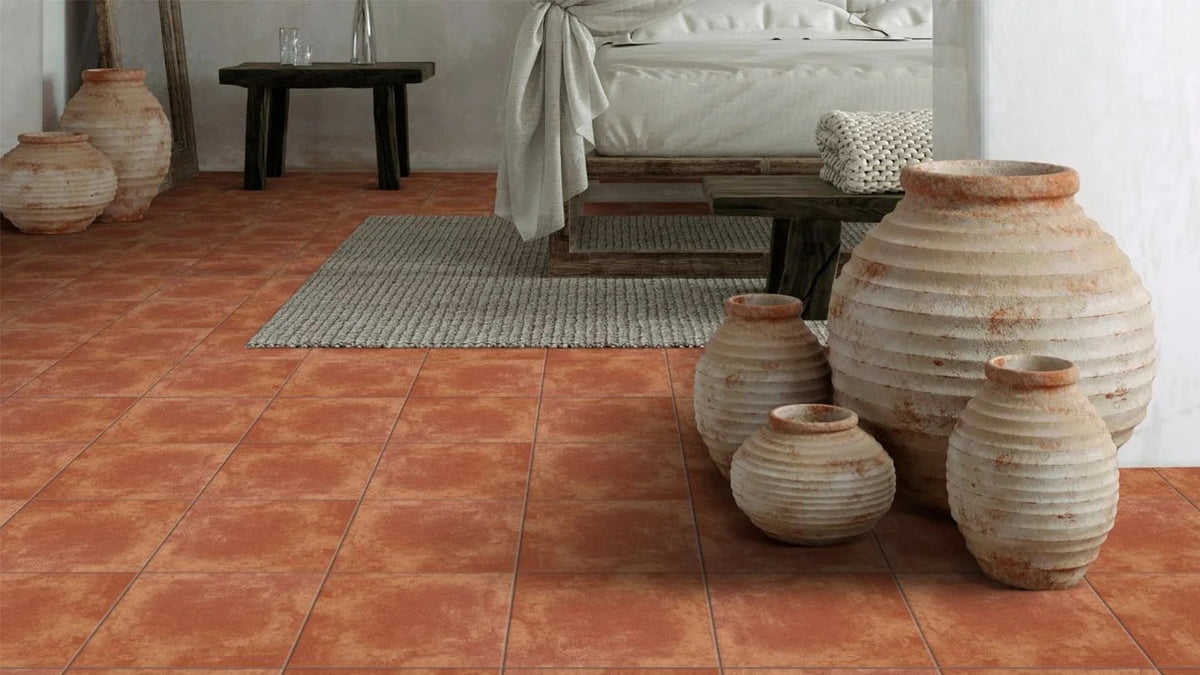 Carrelage Effet Terre Cuite Mediterraneen Toulon Rosso Mat 33,5 x 33,5 cm